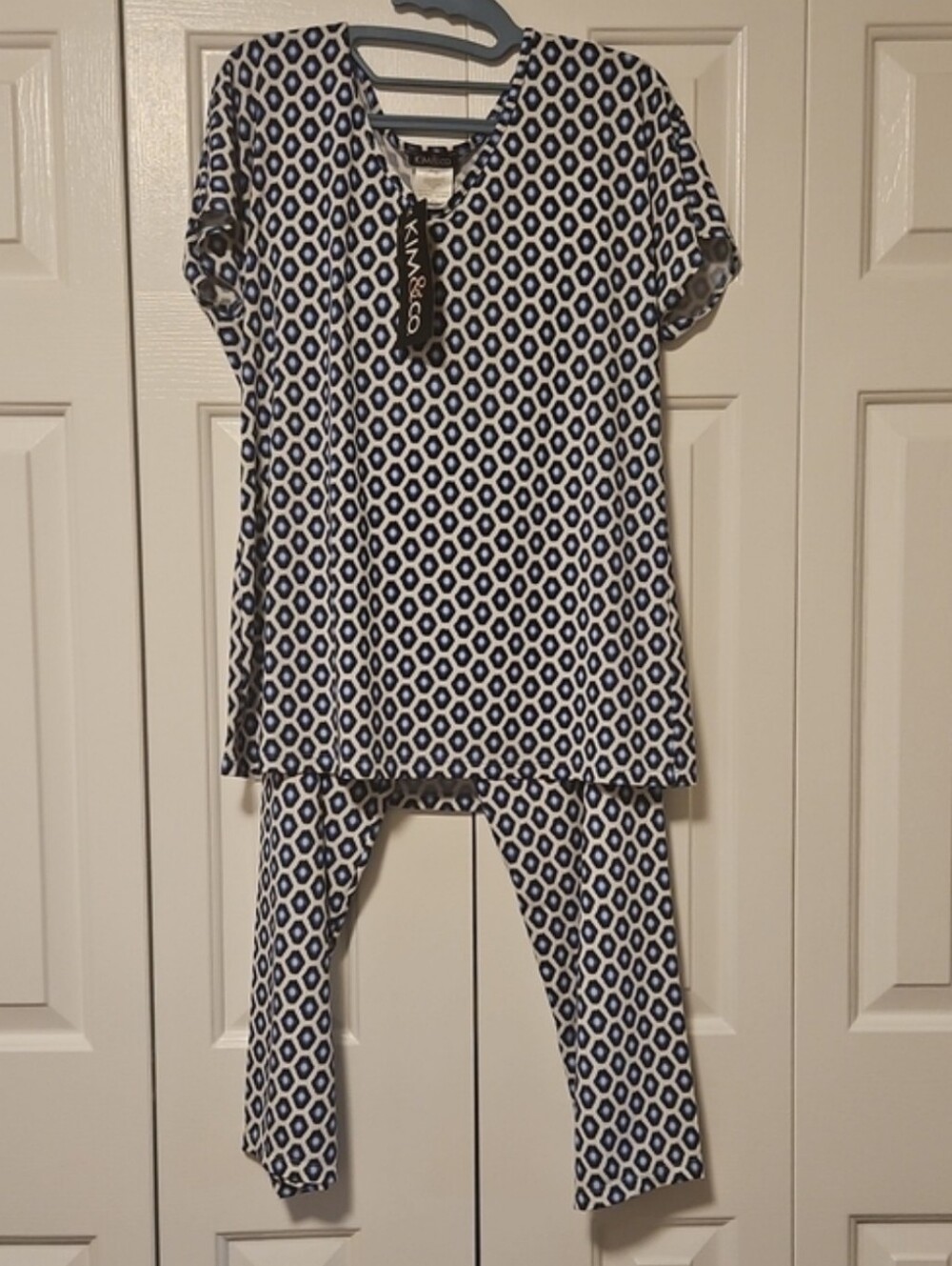 NWT Kim & Co Brazil Knit 2 Pc Lounge Set Tunic Top Pants Abstract Cheetah S/P